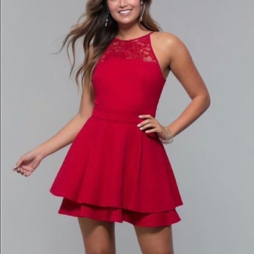 Red short A-line formal dress